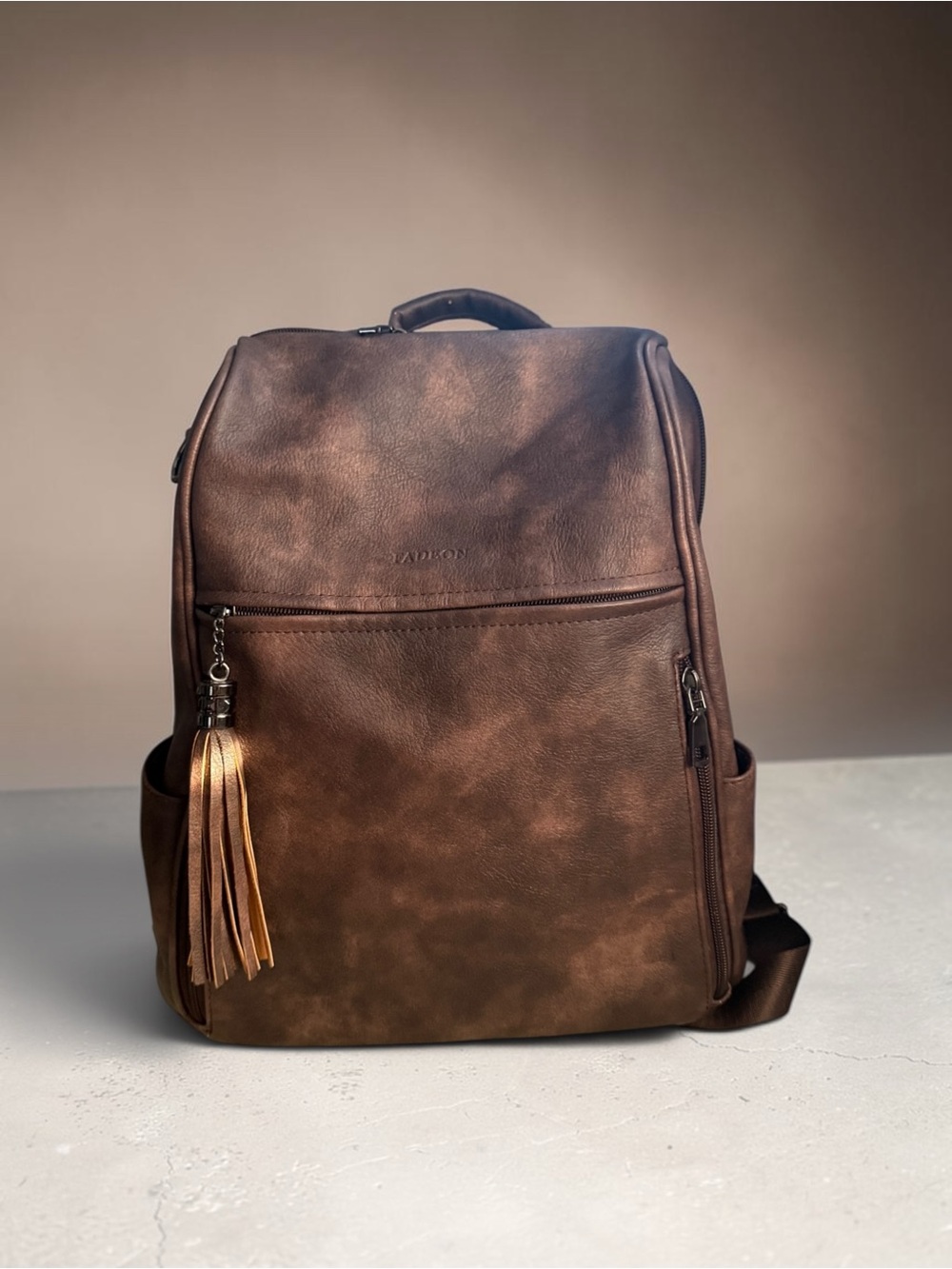 Fadeon  Brown Backpack with Front Tassel Pocket